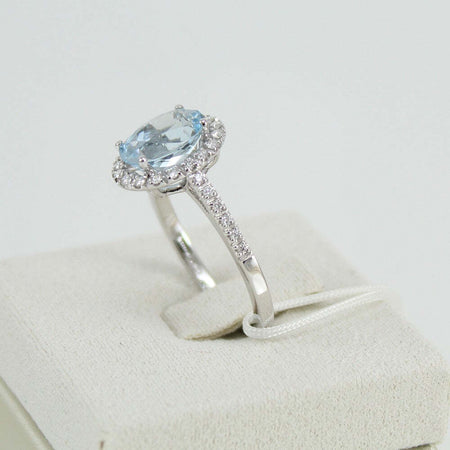 Anello donna classico Mirco Visconti in oro bianco con acquamarina e diamanti
