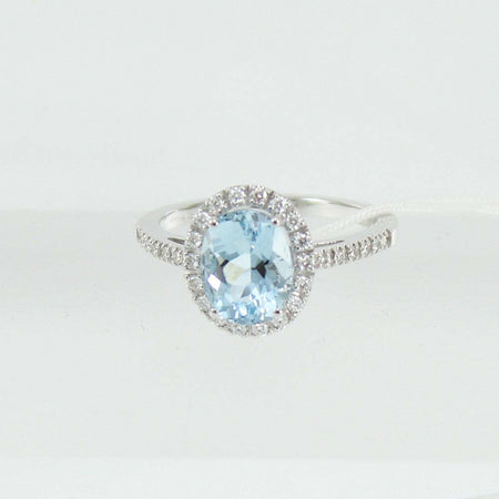 Anello donna classico Mirco Visconti in oro bianco con acquamarina e diamanti
