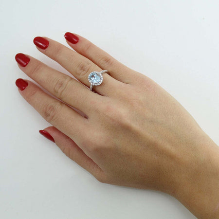 Anello donna classico Mirco Visconti in oro bianco con acquamarina e diamanti