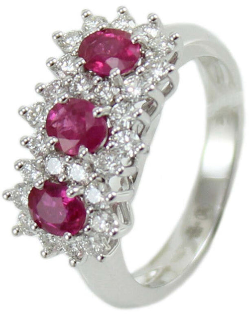 Anello donna classico Mirco Visconti in oro bianco con rubini e diamanti