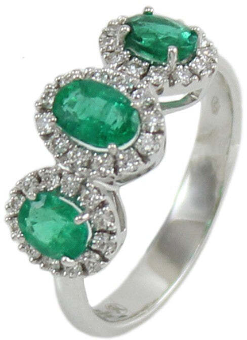 Anello donna classico Mirco Visconti in oro bianco con smeraldi e diamanti