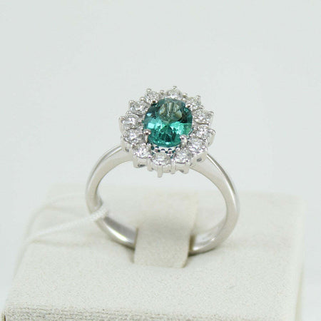 Anello donna classico Mirco Visconti in oro bianco con smeraldo colombiano e diamanti