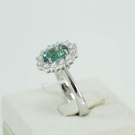 Anello donna classico Mirco Visconti in oro bianco con smeraldo colombiano e diamanti