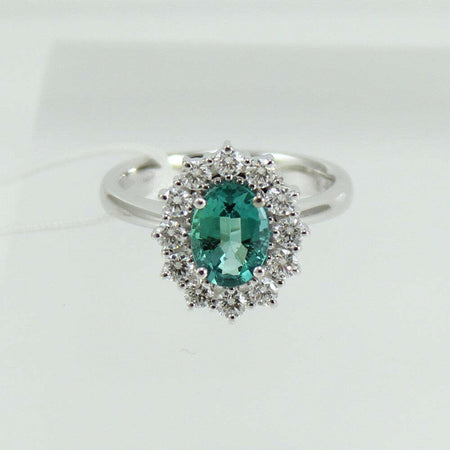Anello donna classico Mirco Visconti in oro bianco con smeraldo colombiano e diamanti