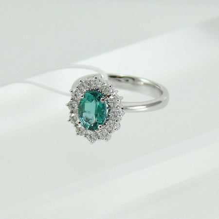 Anello donna classico Mirco Visconti in oro bianco con smeraldo colombiano e diamanti