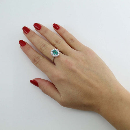 Anello donna classico Mirco Visconti in oro bianco con smeraldo colombiano e diamanti