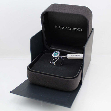 Anello donna classico Mirco Visconti in oro bianco con smeraldo colombiano e diamanti