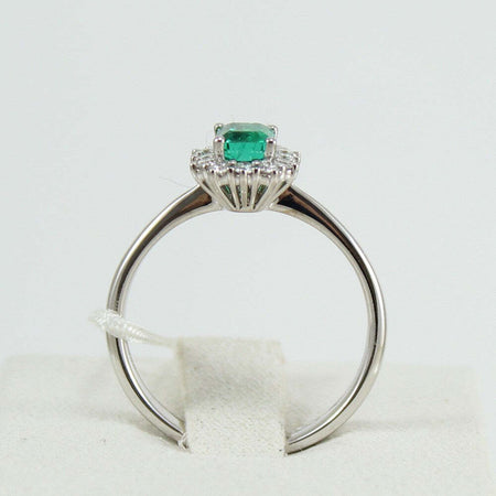 Anello donna classico Mirco Visconti in oro bianco con smeraldo ottagonale e diamanti