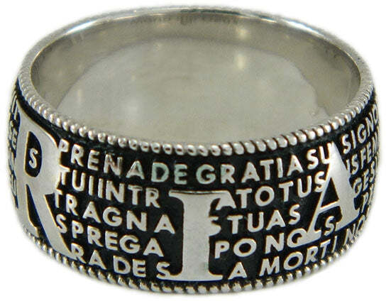 Anello con preghiera Ave Maria in sardo Maria de Deus