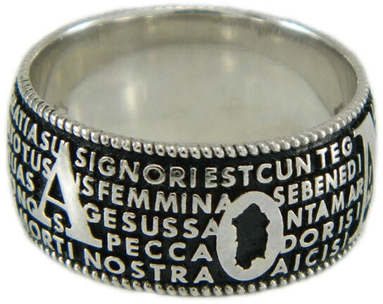 Anello con preghiera Ave Maria in sardo Maria de Deus