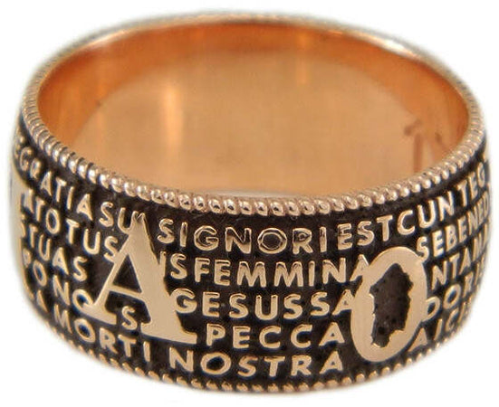 Anello con preghiera Ave Maria in sardo Maria de Deus