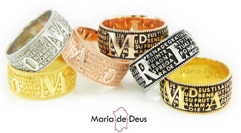 Anello con preghiera Ave Maria in sardo Maria de Deus