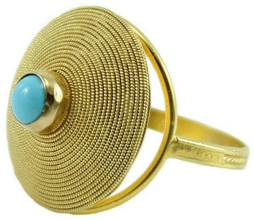 Fede sarda con corbula oro giallo 18 kt e turchese anello GIOIELLO SARDEGNA
