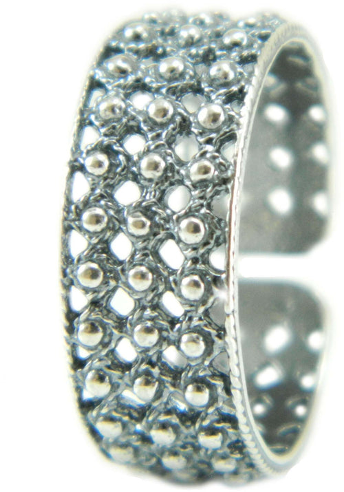 Anello fede sarda in argento brunito tre file a pallini traforata