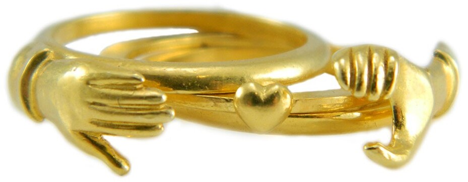 Anello Donna Maninfide in Argento Dorato – Fede Sarda Tradizionale con Mani e Cuore – Gioiello Artigianale