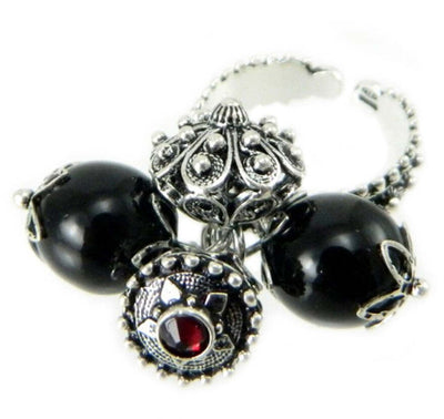 Anello fede Sardegna in argento brunito con Su Coccu e bottoni pendenti