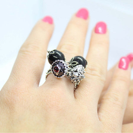 Anello fede Sardegna in argento brunito con Su Coccu e bottoni pendenti