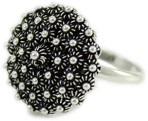 Anello filigrana sarda in argento 925 brunito a fiore tondo nido d'ape brunito