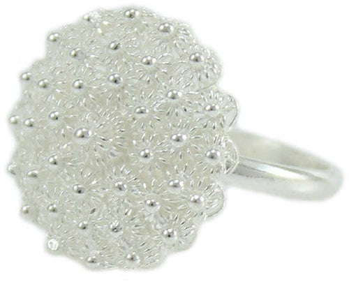 Anello donna filigrana sarda in argento a fiore tondo a nido d'ape