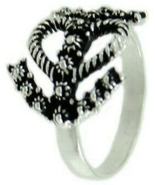 Anello donna argento brunito Fede Speranza Carità lavorazione filigrana