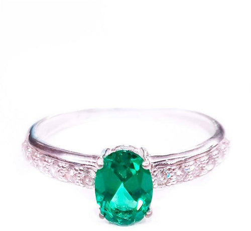 Anello donna in Oro Bianco 18 Kt con Agata Pietra verde tipo Smeraldo