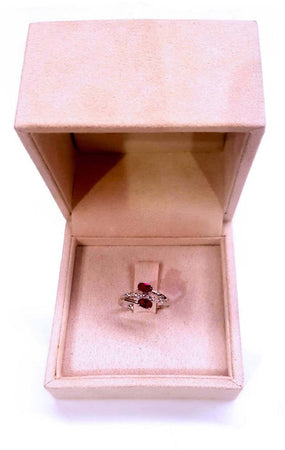 Anello donna in Oro bianco 18 Kt Con due pietre rosse tipo rubino e brillantini tormaline