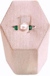 Anello donna in Oro bianco 18 Kt e perla centrale e pietre tipo Smeraldo