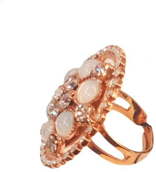 Anello Donna Kemira Alta Bigiotteria Placcato Oro con pietre Preziose Madreperla e Brillantini Ipoallergenica Anello per lei Fiore