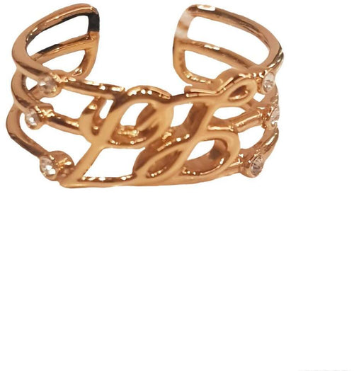 Anello Donna LIU JO Placcato Oro Giallo Regolabile Logo Liu Jo Con 3 Brillantini Zirconi