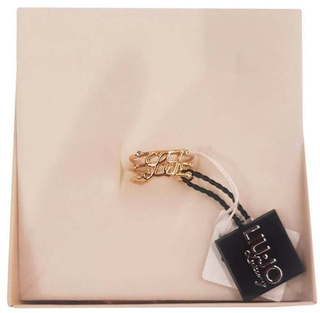 Anello Donna LIU JO Placcato Oro Giallo Regolabile Logo Liu Jo Con 3 Brillantini Zirconi
