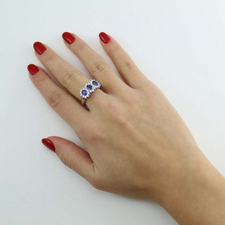 Anello donna Mirco Visconti in oro bianco tre zaffiri e diamanti.