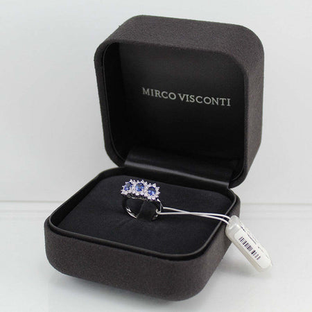 Anello donna Mirco Visconti in oro bianco tre zaffiri e diamanti.