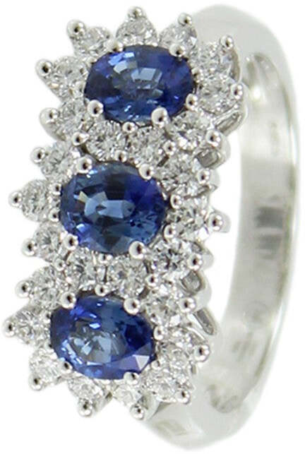 Anello donna Mirco Visconti in oro bianco tre zaffiri e diamanti.