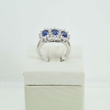 Anello donna Mirco Visconti in oro bianco tre zaffiri e diamanti.
