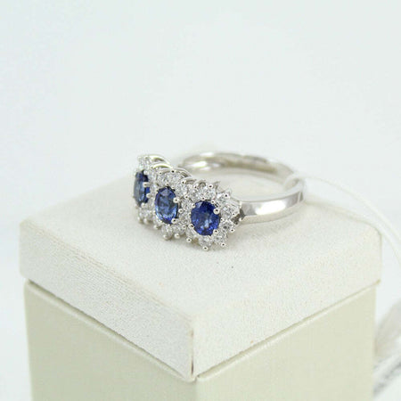 Anello donna Mirco Visconti in oro bianco tre zaffiri e diamanti.