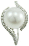 Anello donna oro bianco perla Australiana bianca 10 mm con diamanti Coscia
