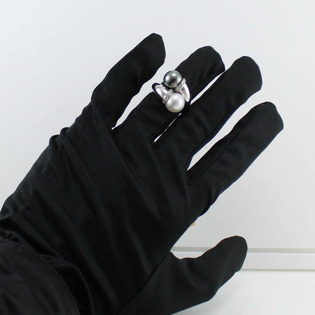 Anello donna oro bianco perla Tahiti grigia e Australiana bianca contrarié con diamanti Coscia