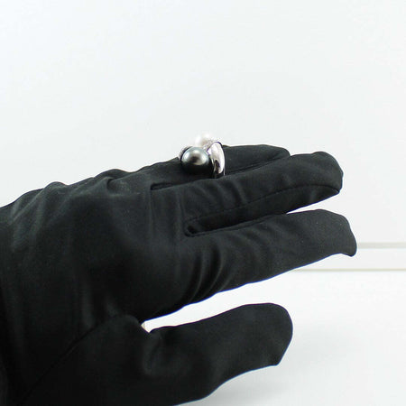 Anello donna oro bianco perla Tahiti grigia e Australiana bianca contrarié con diamanti Coscia