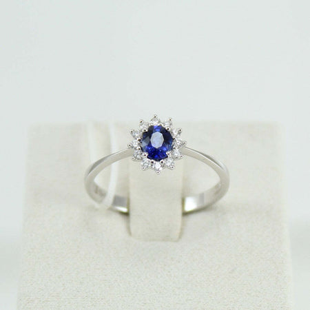 Anello donna princess Mirco Visconti in oro bianco zaffiro e diamanti.
