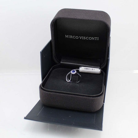 Anello donna princess Mirco Visconti in oro bianco zaffiro e diamanti.
