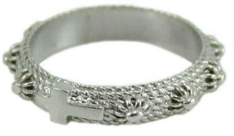 Anello rosario argento rodiato filigrana sarda con croce e grani