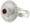 Anello sardo da donna a bottone con pietra rossa in argento