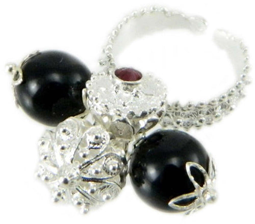 Anello sardo argento su coccu e bottoni sardi pendenti GIOIELLO SARDEGNA