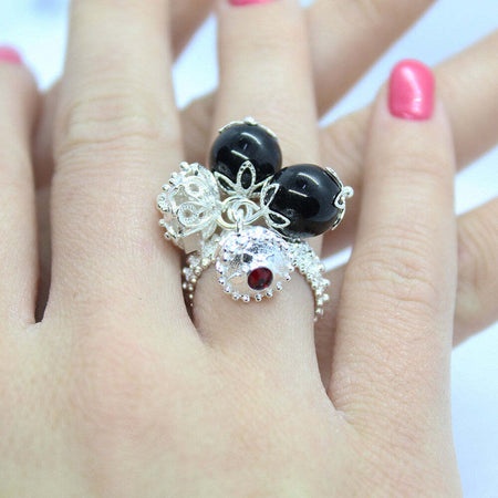 Anello sardo argento su coccu e bottoni sardi pendenti GIOIELLO SARDEGNA