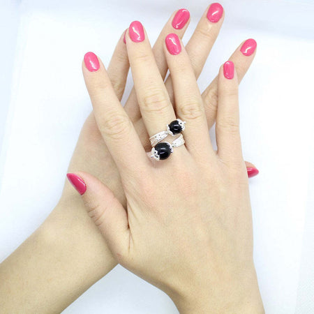Anello Su Coccu filigrana sarda in argento brunito contrariè con pietre nere