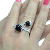 Anello Su Coccu filigrana sarda in argento brunito contrariè con pietre nere