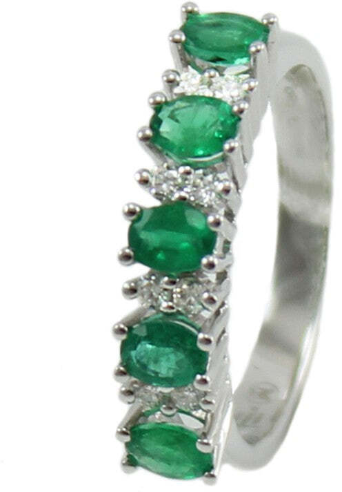 Anello donna veretta Mirco Visconti in oro bianco con smeraldi e diamanti