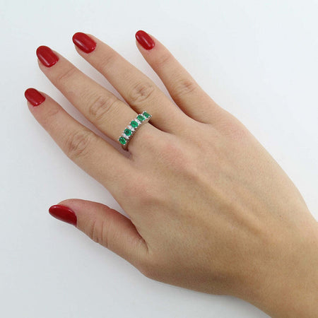 Anello donna veretta Mirco Visconti in oro bianco con smeraldi e diamanti