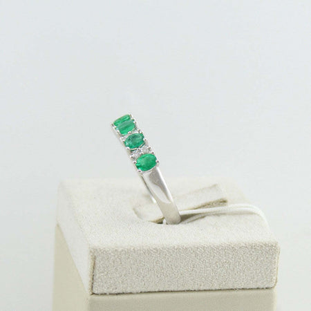 Anello donna veretta Mirco Visconti in oro bianco con smeraldi e diamanti