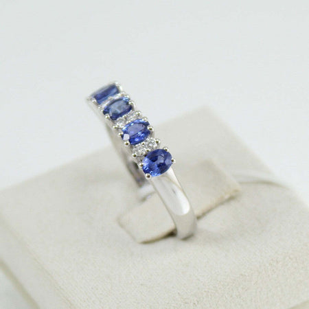 Anello donna veretta Mirco Visconti in oro bianco zaffiri e diamanti.